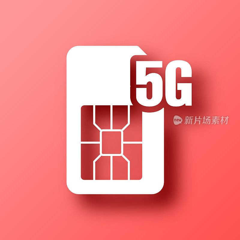 5G SIM卡。图标在红色背景与阴影